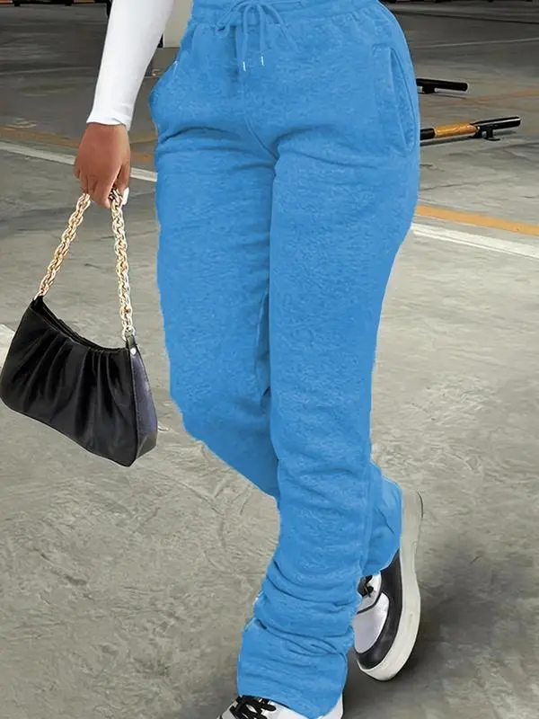 Women’s Stackable Sweatpants with Pockets – Drawstring Waist Casual Joggers for Daily Wear