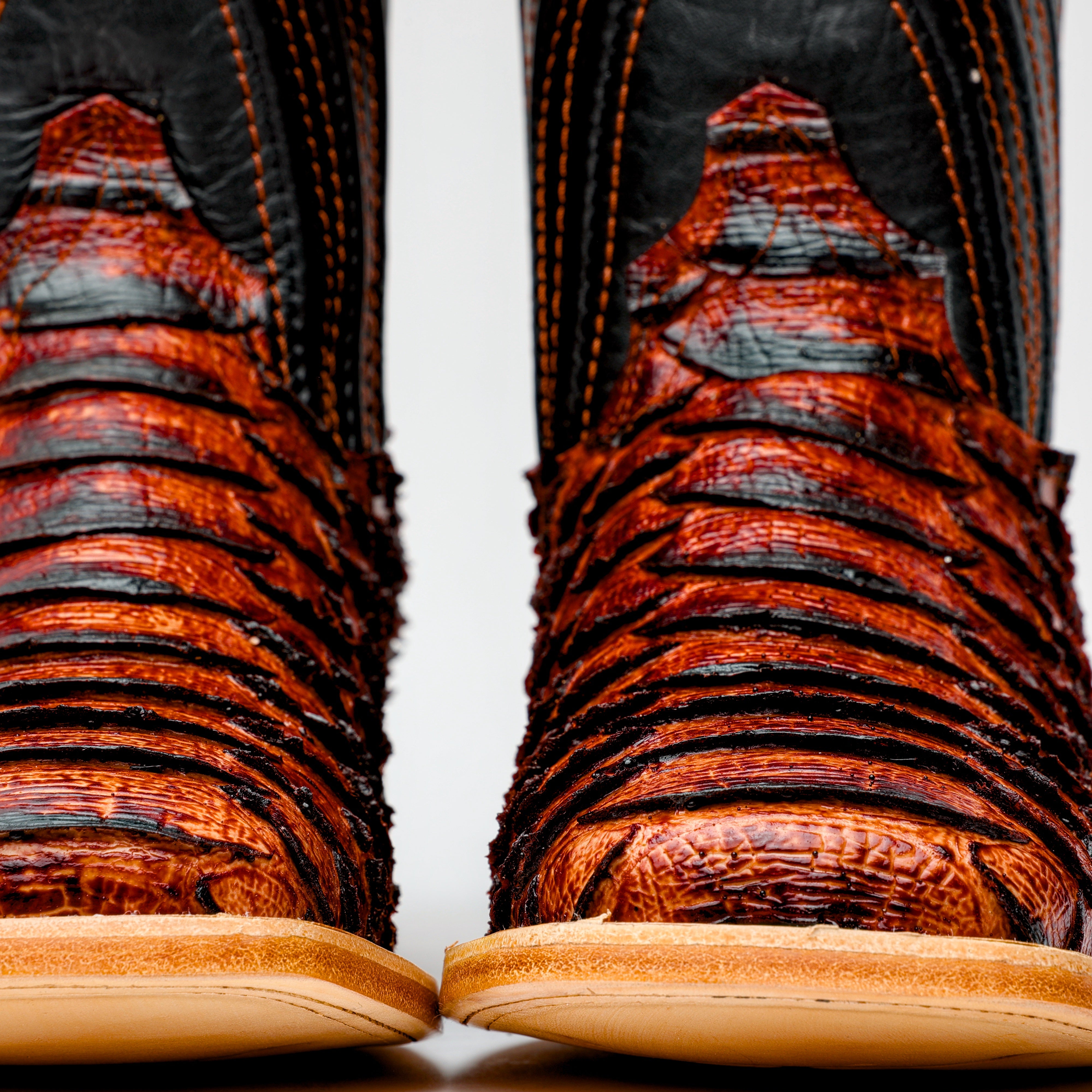 Cognac Jumbo Python Leather Boots - Square Toe