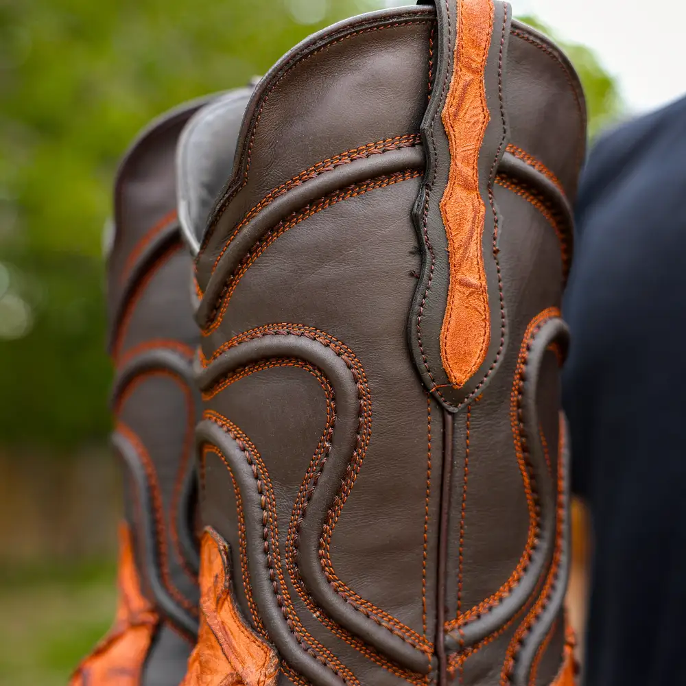 Matte Rustic Cognac Pirarucu Leather Boots - Square Toe