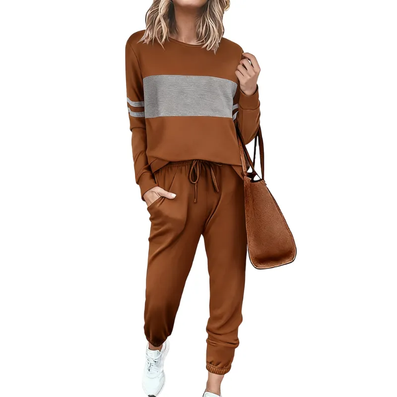 Women's Lounge Set Color Block 2-Piece Crew Neck Tracksuit