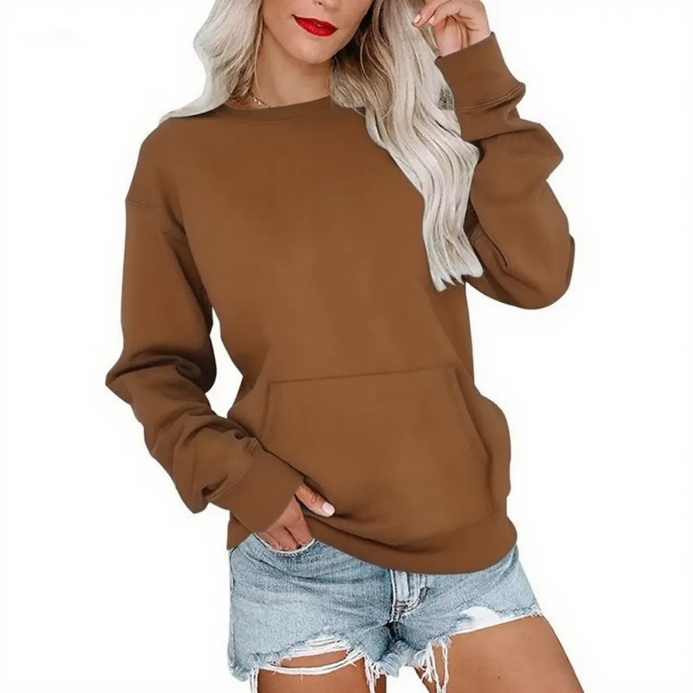 Womens Casual Long Sleeve Hoodless Crewneck Hoodie
