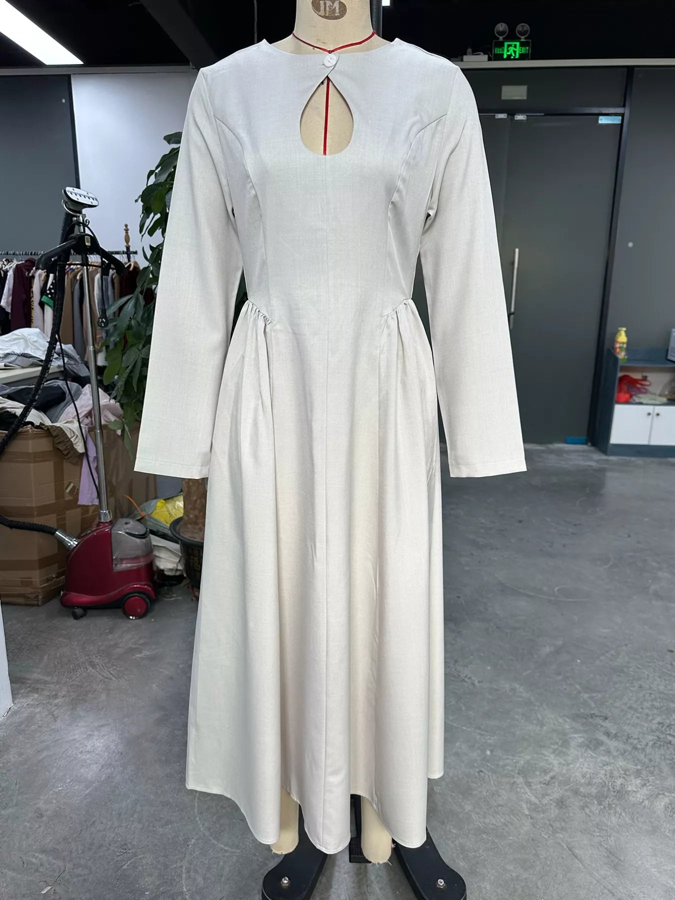 Cutout Front Long Sleeve A-Line Dress