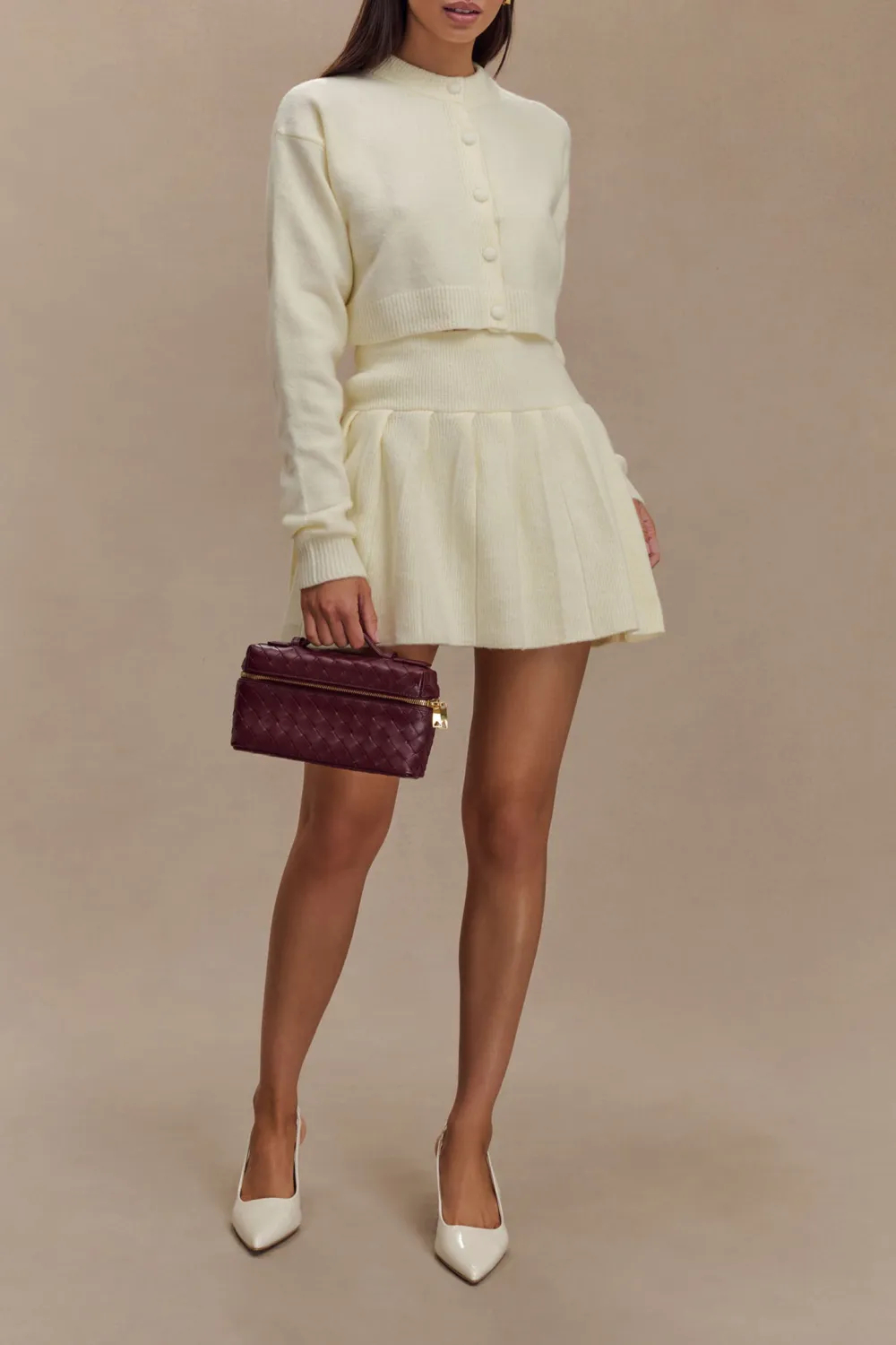 Pleated Knit Mini Skirt