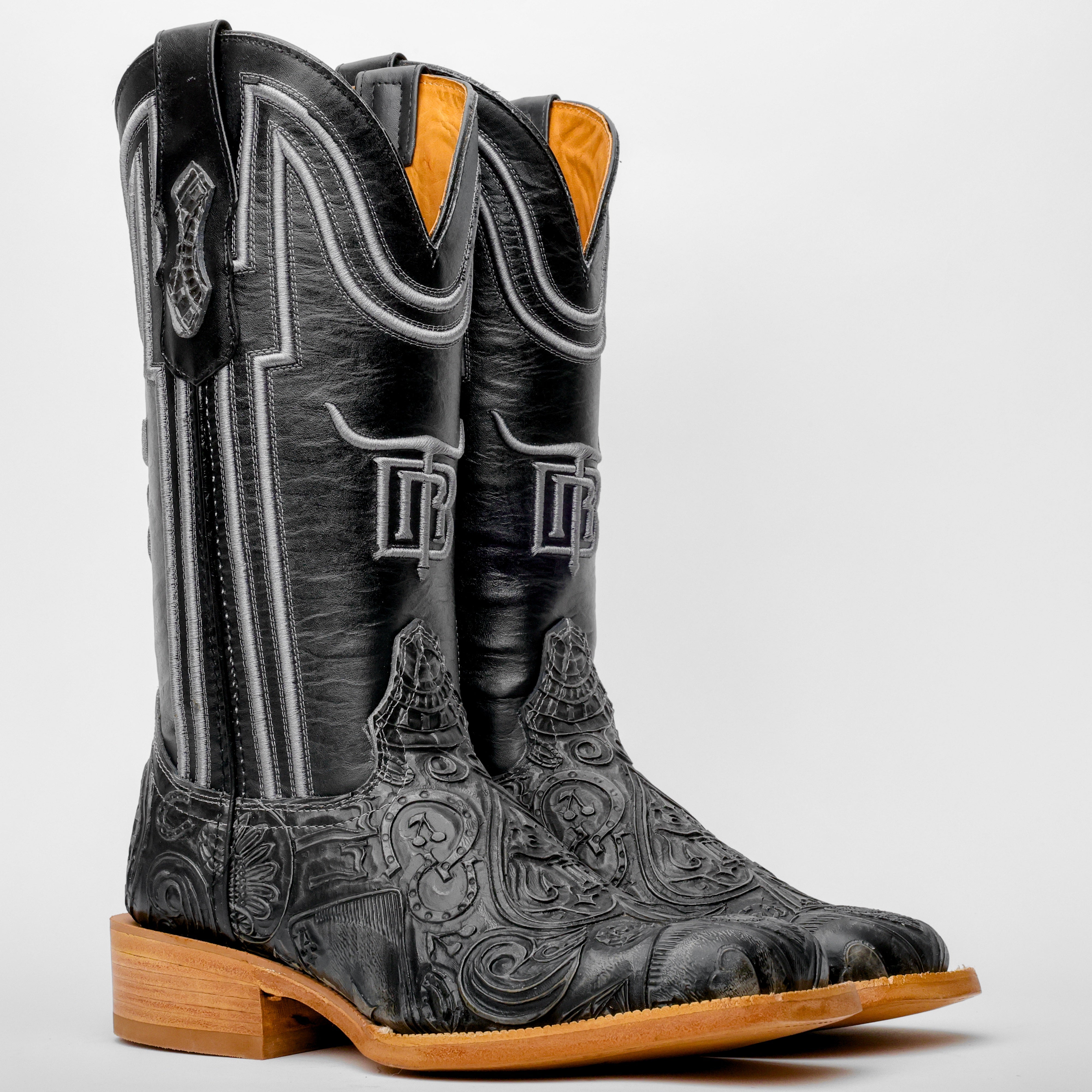“Ace Of Spades” Grey Leather Boots - Square Toe