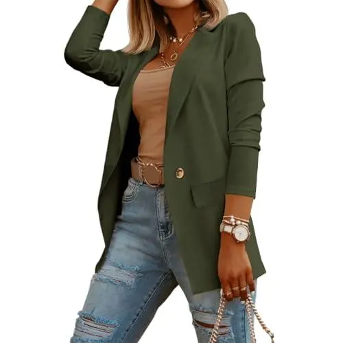 Womens Casual Long Sleeve Blazers Solid Color Knit Blazer Work Office Open Front/Button Down Blazer Jacket