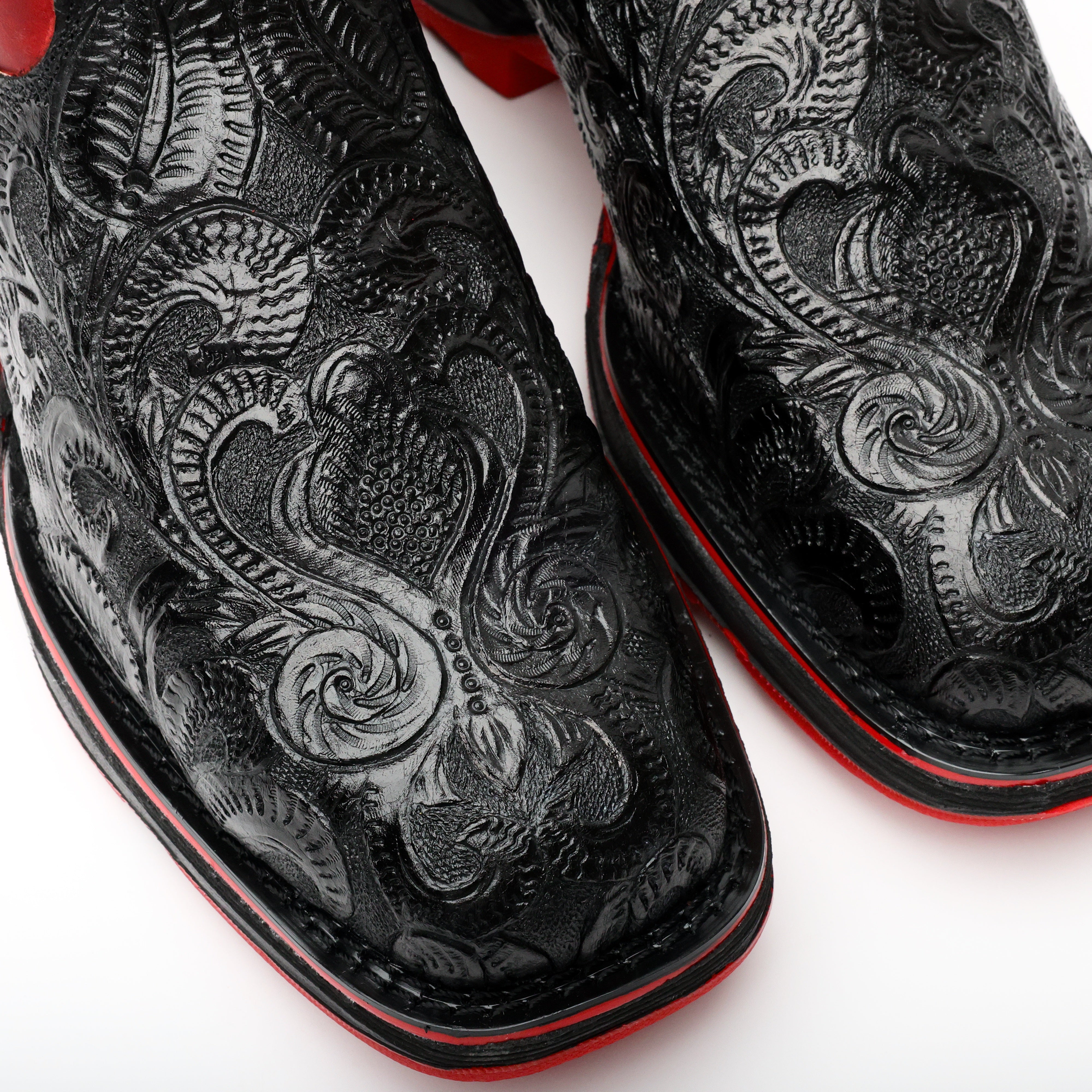 TBR Black Hand-Tooled Leather Boots With 3D Lightweight Sole - Composite Toe