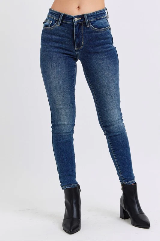 Blue Full Size Mid-Rise Waist Skinny Jeans with Pockets