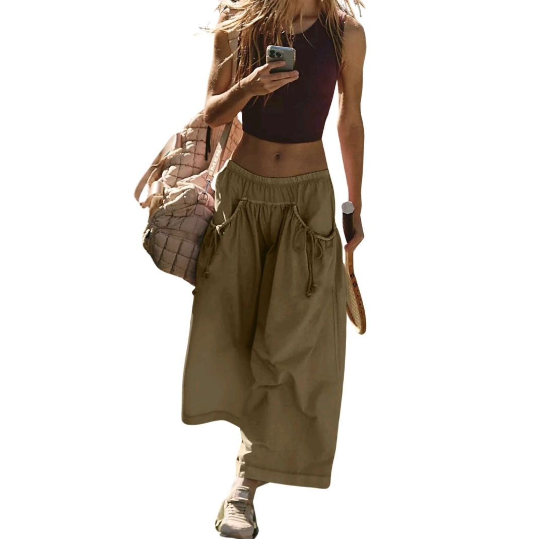 Women’s Loose Fit Wide Leg Track Pants – Elastic Waist Capris with Drawstring & Pockets for Hiking & Daily Wear