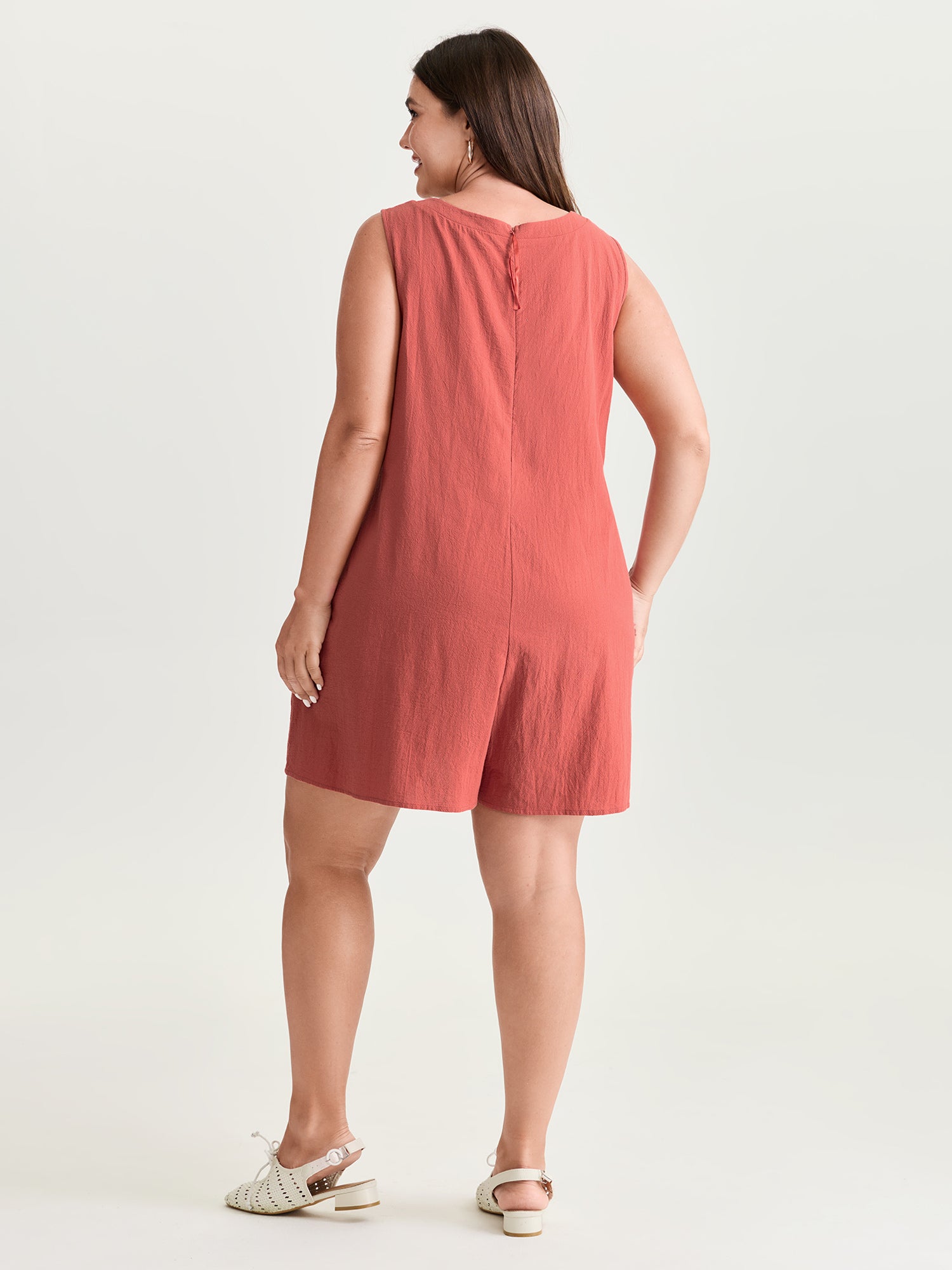 Pure Cotton Pleated Side V-Neck Romper