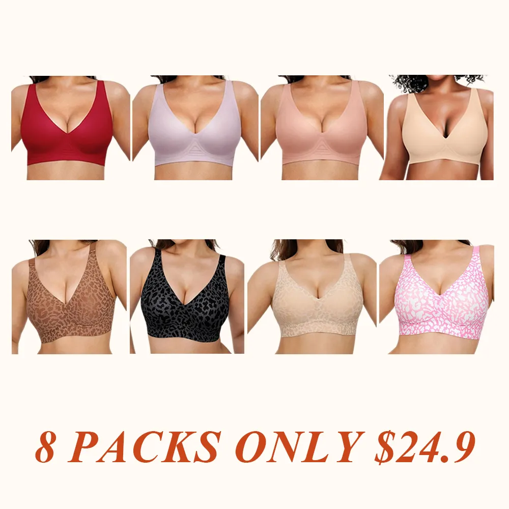 Jelly Wireless Womens Comfortable Wireless Bras Push Up Bralettes Seamless Tshirts Bras Deep V Everyday Bras