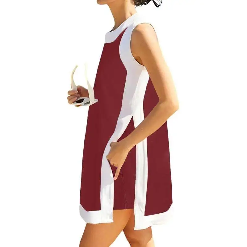 Women's 2-Piece Sets Color Block Crewneck Sleeveless Top + Skirt & Shorts w/ Pockets