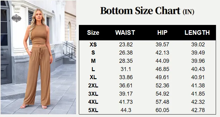 Women's 2-Piece Ribbed Knit Sleeveless Cropped Top & Wide Leg Pants