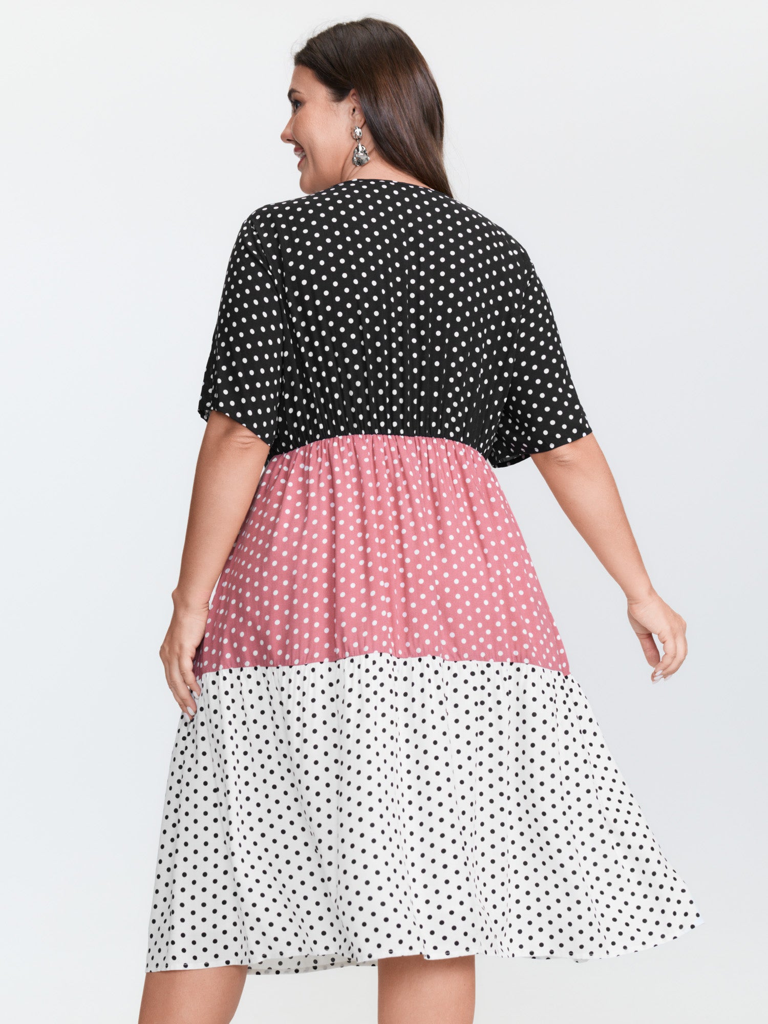 Polka Dots Colorblock Midi Dress