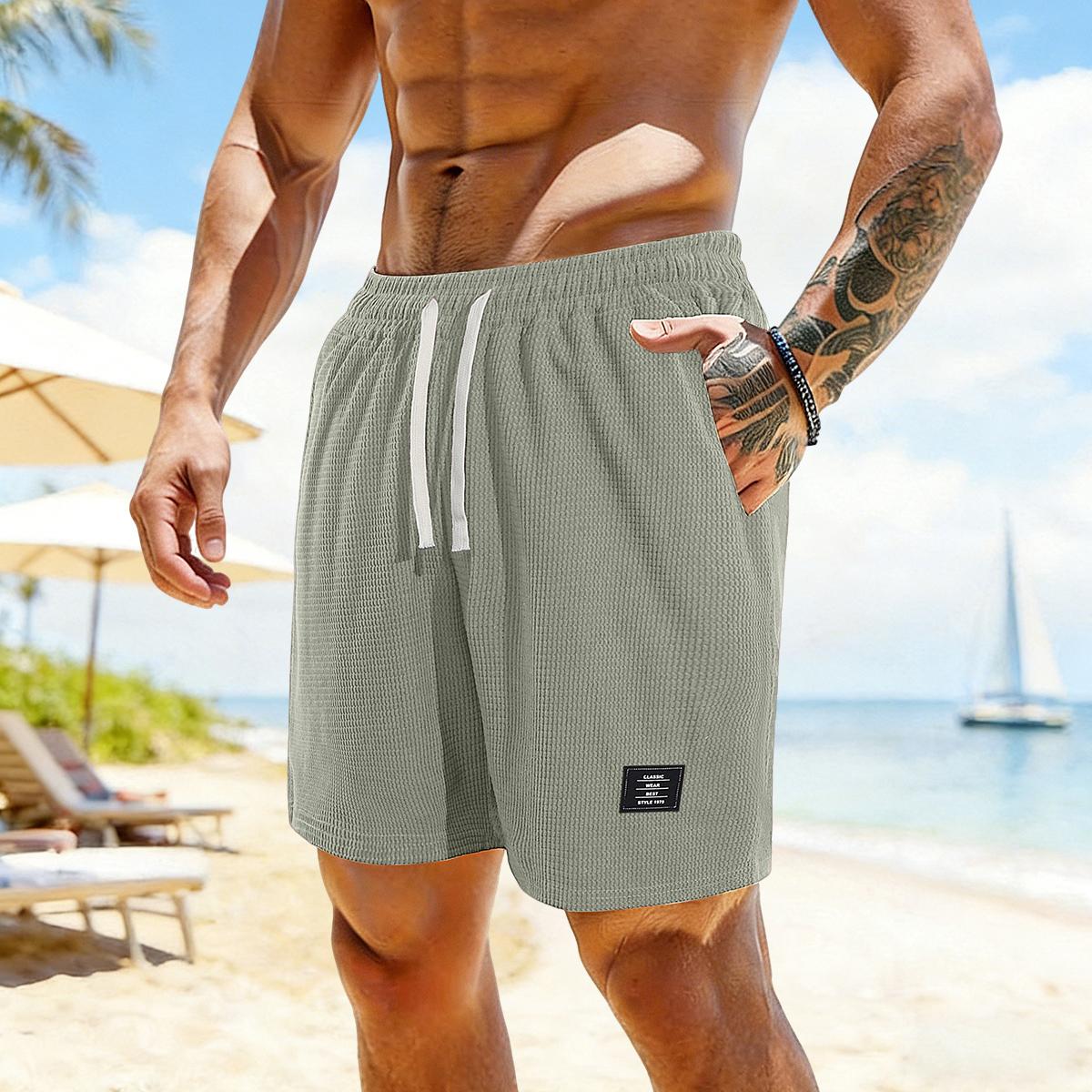 Pack of 4 corduroy shorts, solid color, men’s casual shorts with side pockets and a drawstring elastic waistband
