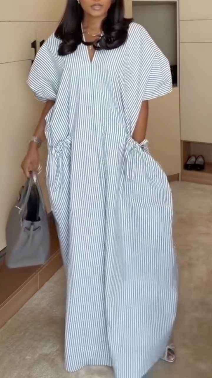 Women's V-neck Striped Casual Dress