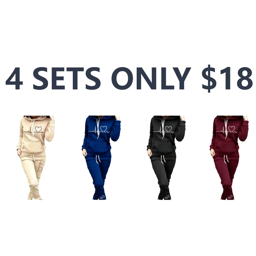 Women's Heart Print Raglan Sets