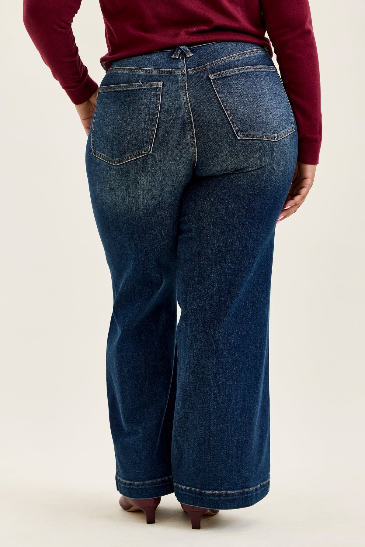 Lux Vintage Brushed Blue Wide Leg with Welt Pockets - PLUS