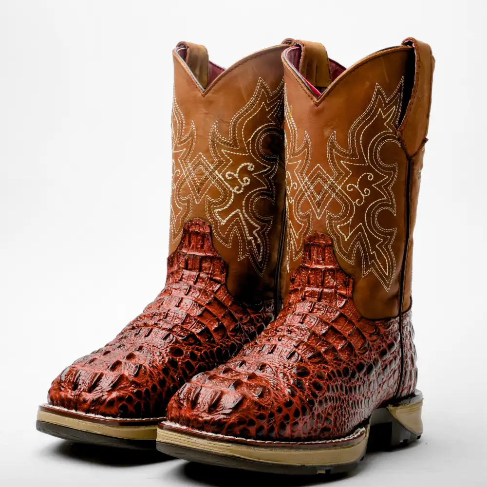 Cognac Caiman Neck Leather Boots With 3D Lightweight Sole - Composite Toe