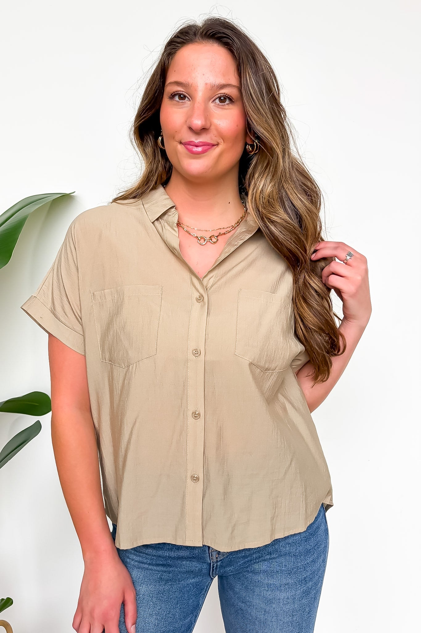 Textured Short Sleeve Button Collared Shirt