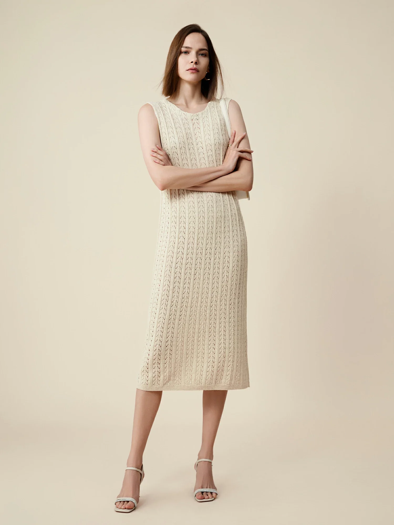 Lyocell Round Neck Sleeveless Sequined Dress