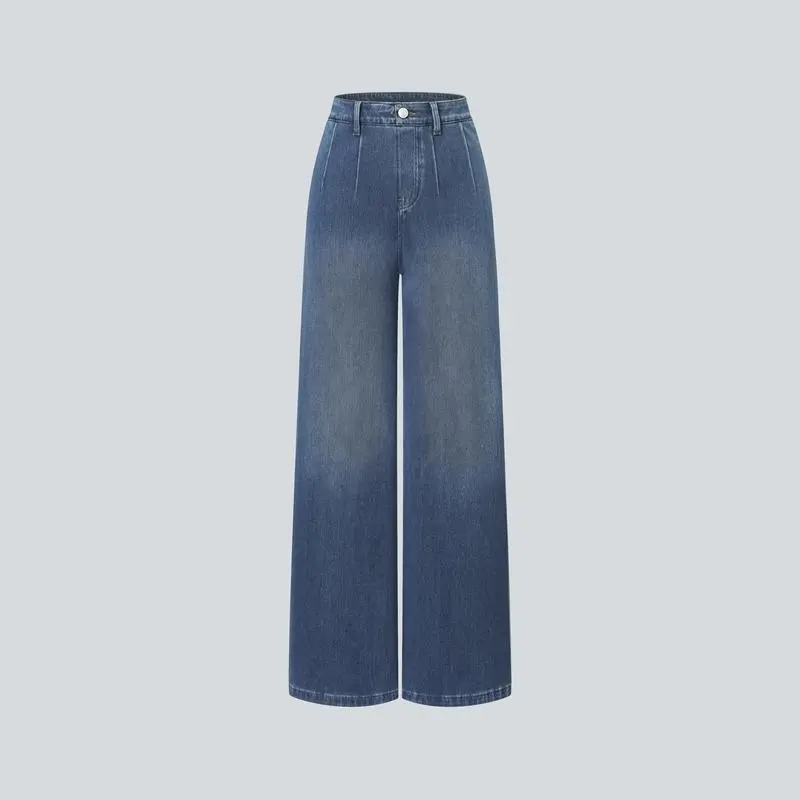 High Waisted Tummy Control Wide Leg Casual Jeans with Pockets