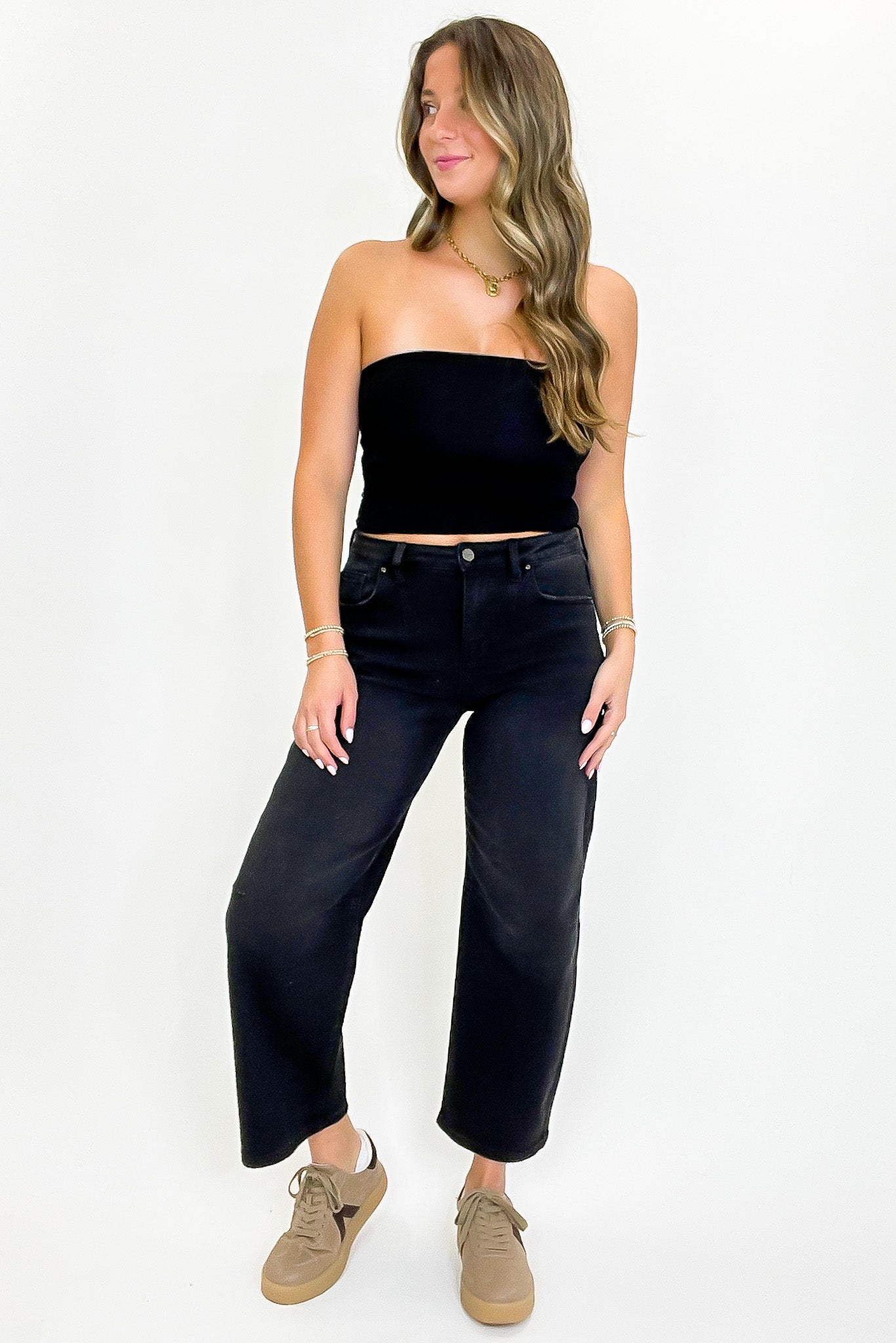 Mid Rise Crop Wide Barrel Leg Pants