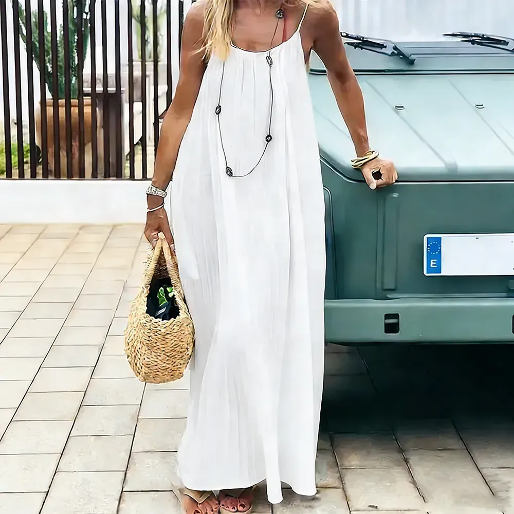 Women's Solid Color Backless Cami Dress, Casual Sleeveless Dress for Summer, Ladies Clothes for Beach Holiday Vacation