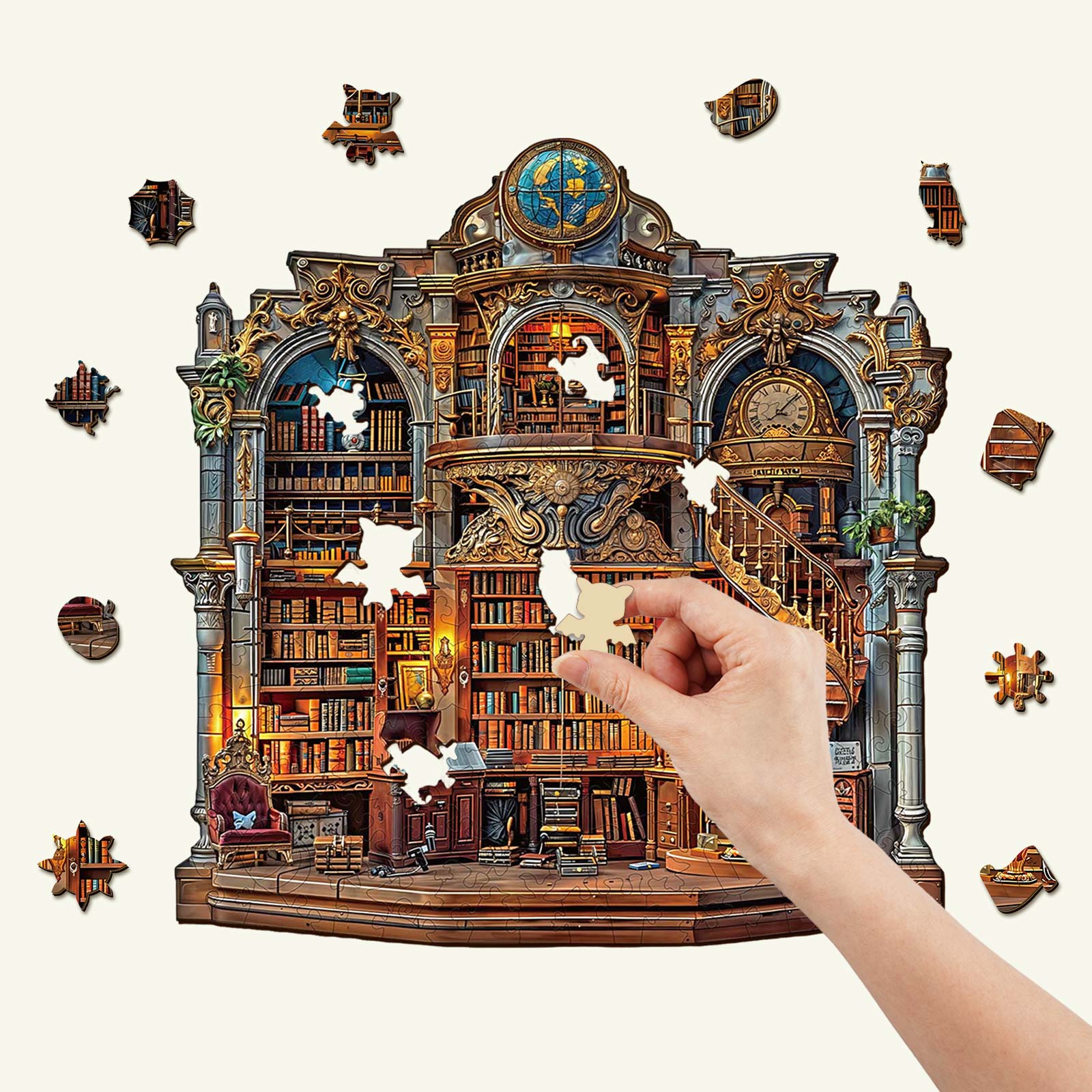 Gothic Revival Bookstore Wooden Jigsaw Puzzle