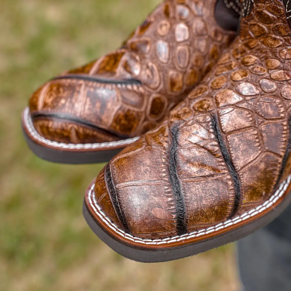 Orix American Gator Belly Leather Boots With Lightweight Soles - Square Toe