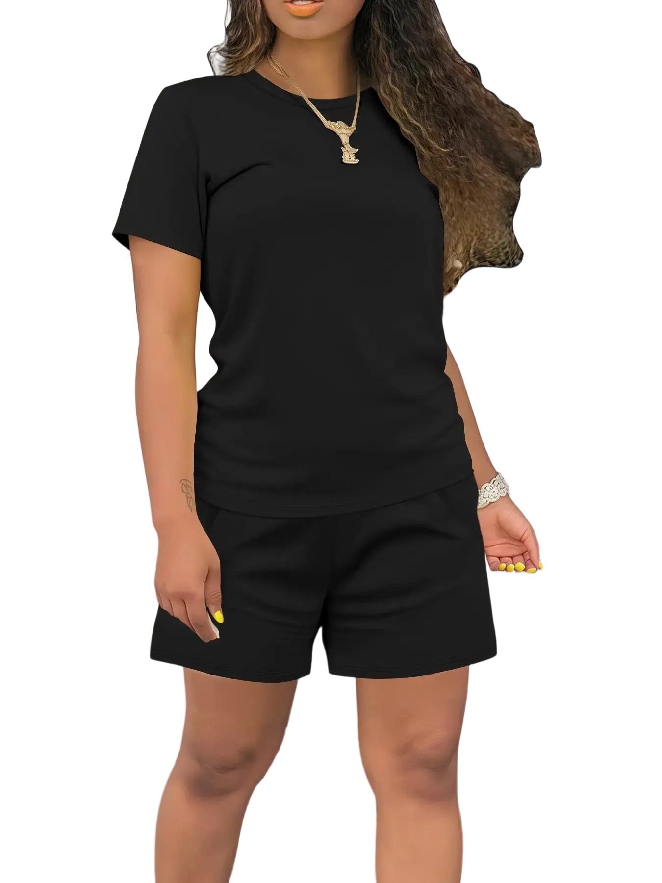 Women's Summer Casual Set, Regular Fit Short Sleeve Top & Shorts, Plain Color Women's, Comfortable Daily Wear Womenswear Fitted Outfit