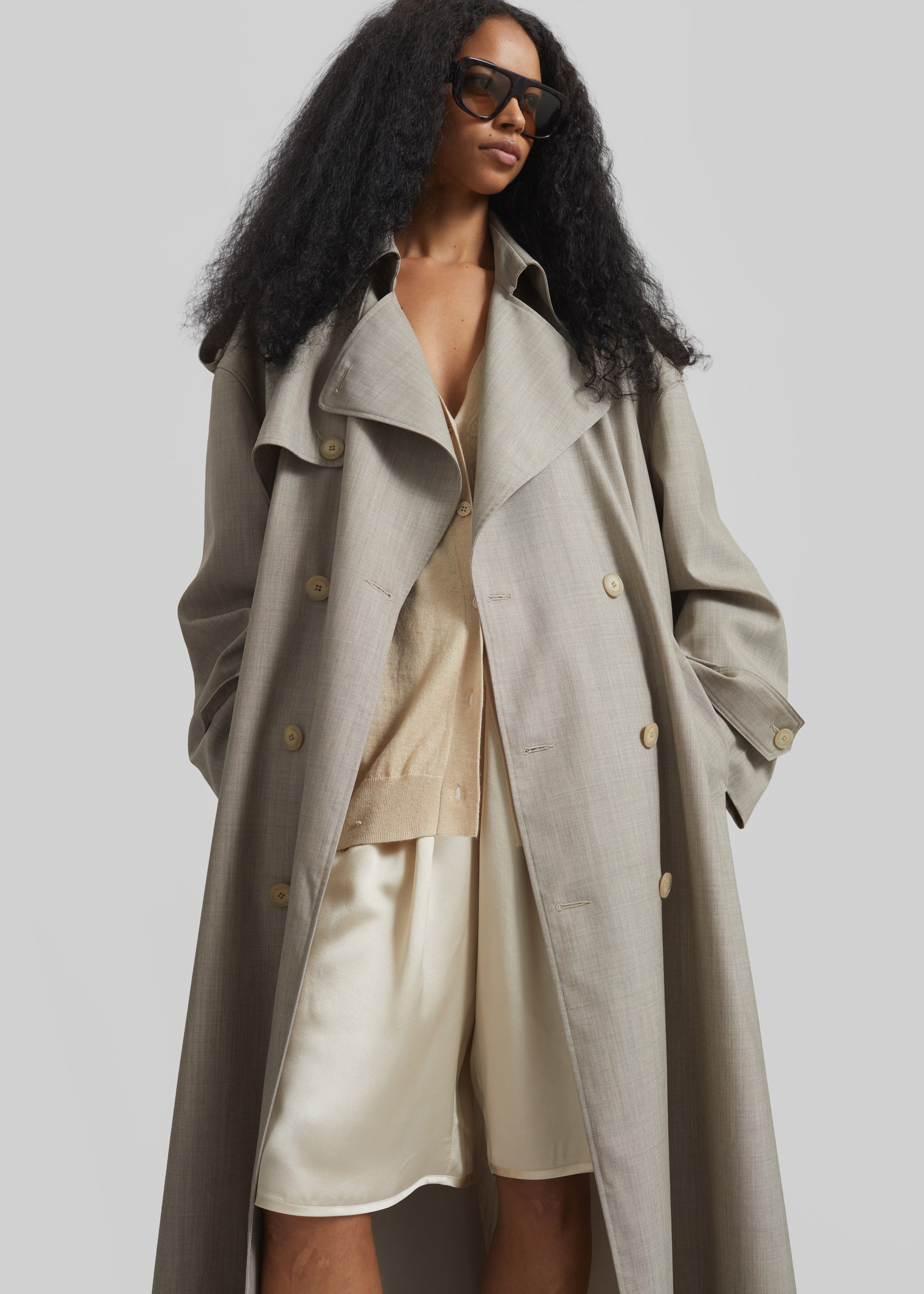 Dursley Oversized Trench Coat - Beige Melange