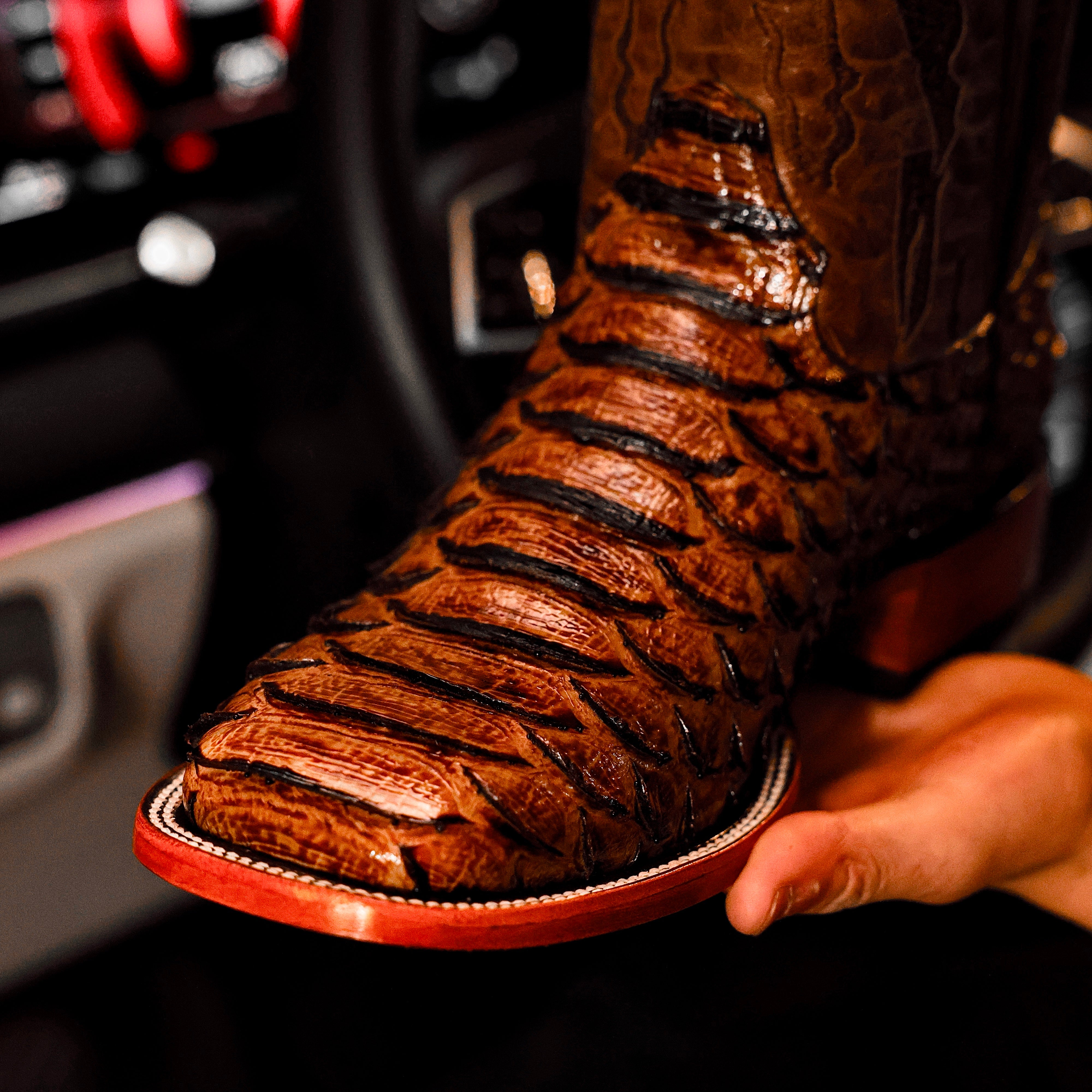 Honey Cognac Python Leather Boots - Square Toe