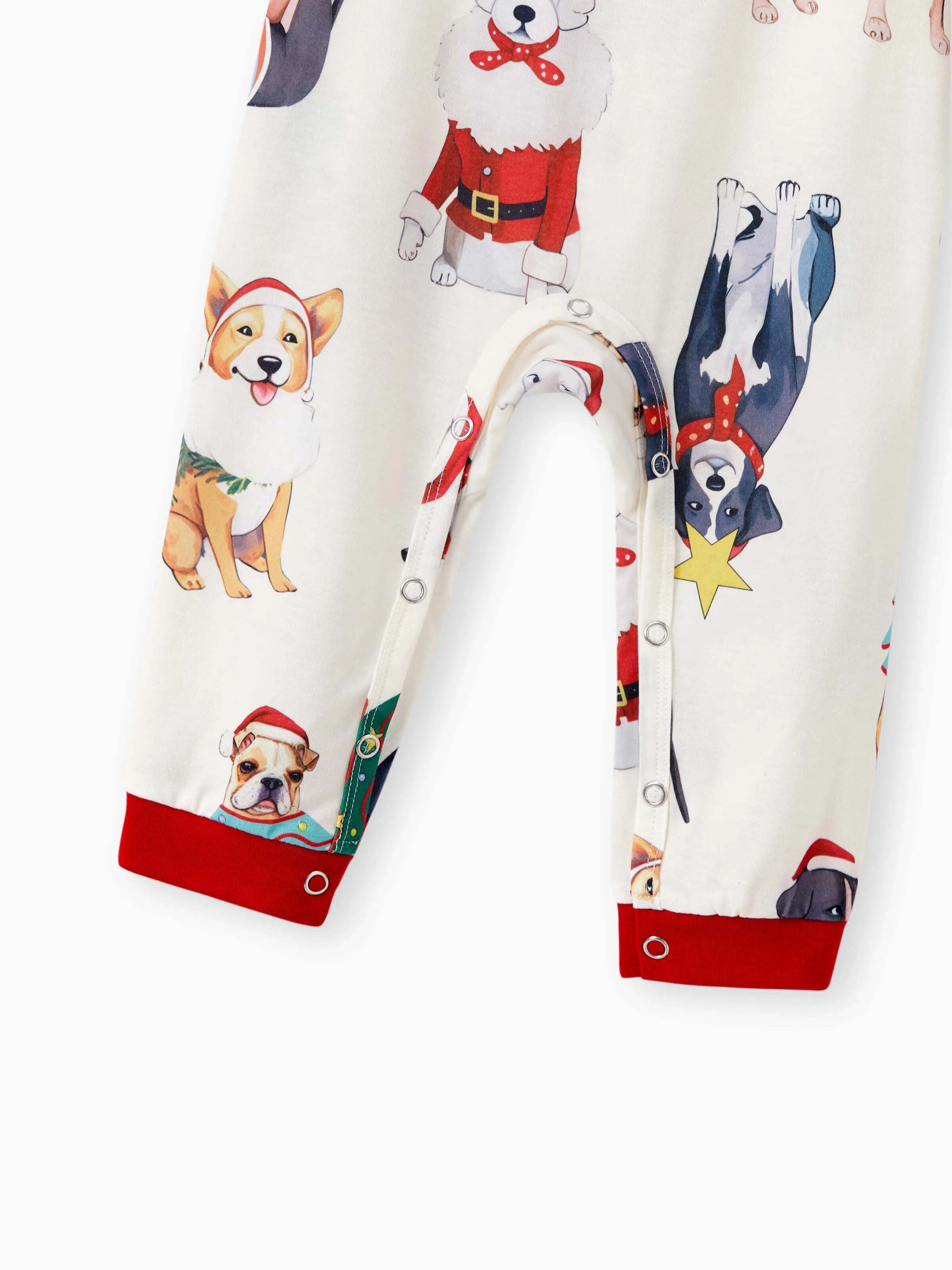 Christmas Pajamas Family Matching Cute Xmas Dog Collared Pajamas Sets with Christmas Socks LightApricot