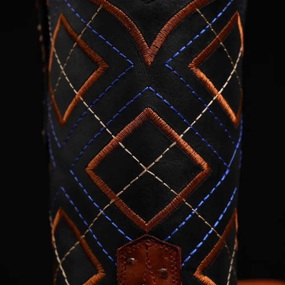 Cognac Ostrich Leather Boots - Square Toe