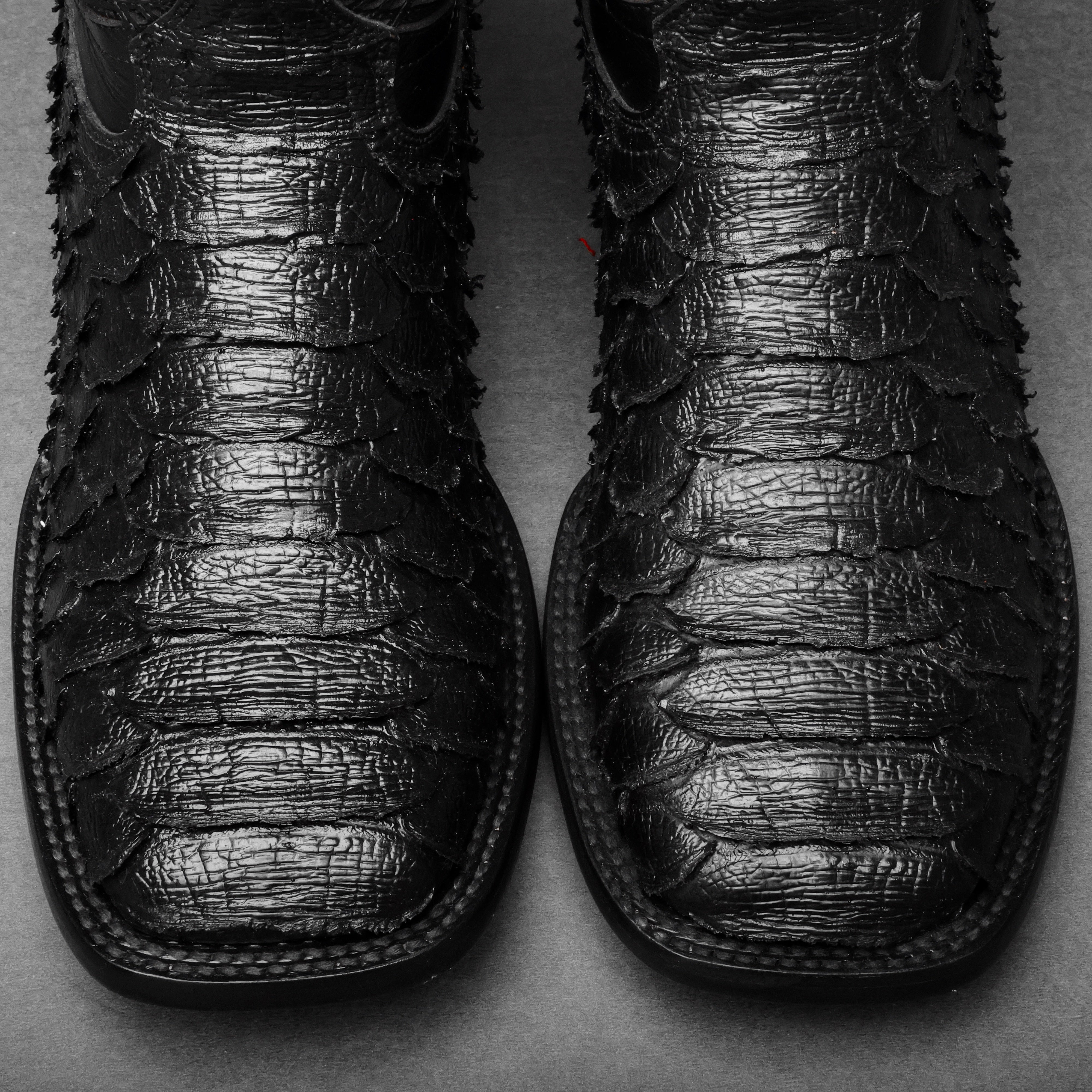 TOTAL BLACK Python Leather Boots - Square Toe