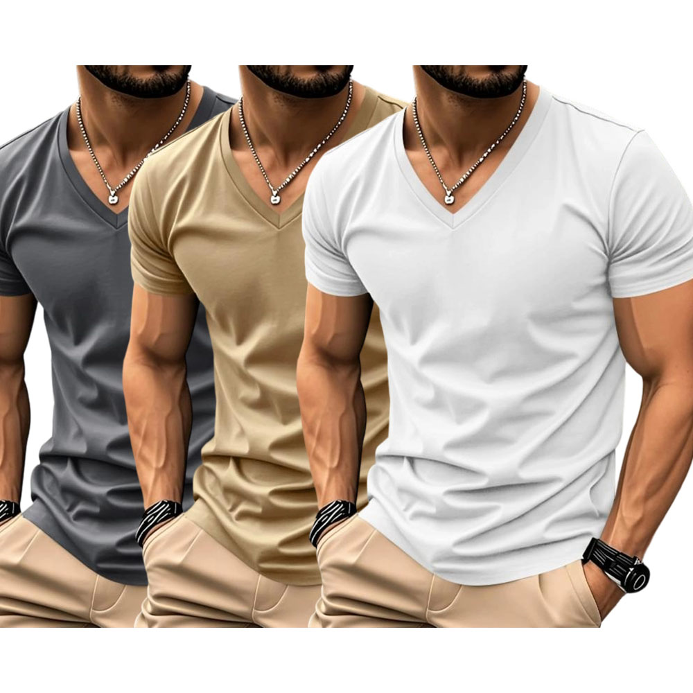 Men's Solid V-Neck Short Sleeve T-Shirt, Soft Breathable Heart-Neck Top, Classic Basic Versatile Tee – Suitable for Daily Wear, Layering & Outdoor Sports, Casual Fashion Must-Have for Men
