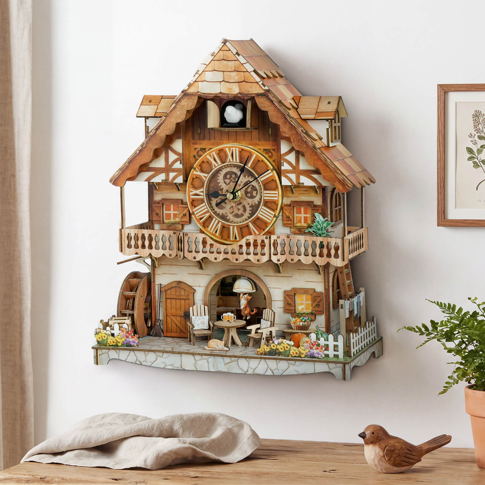 Cuckoo Calling German Cottage â€“ DIY Wood Clock, 3D Puzzle Kit
