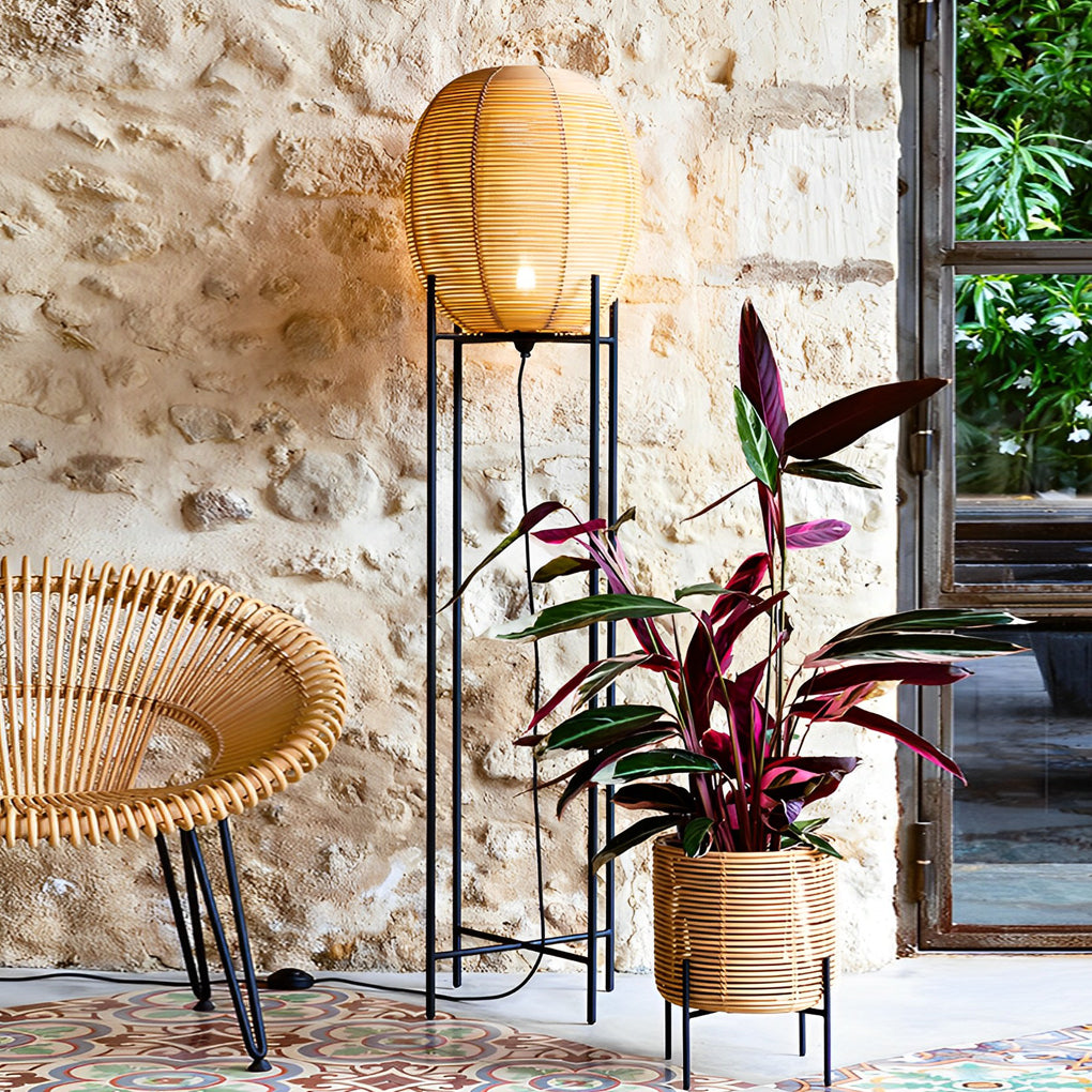 Rattan Lantern Shaped Nordic LED Table Lamps Floor Lamp Desk Light