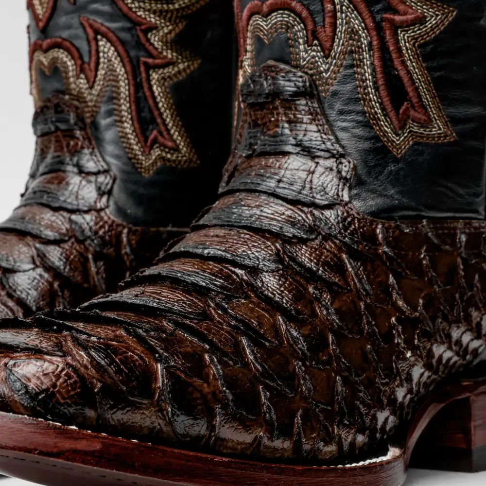 Brown Jumbo Python Leather Boots - Square Toe