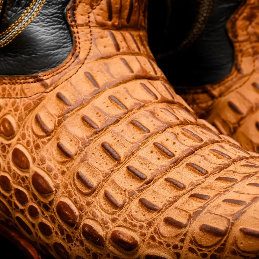 Matte Honey Caiman Hornback Leather Boots - Square Toe