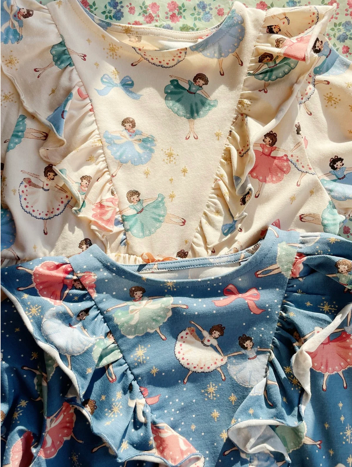 basic frill dress gots - blue snow bow ballerina