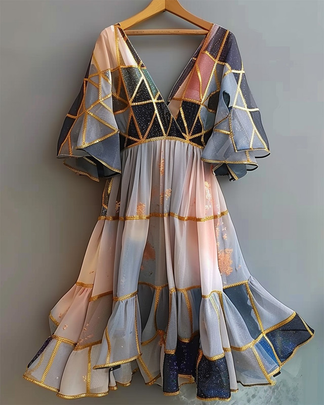 Summer vacation handmade gilded chiffon dress  293a