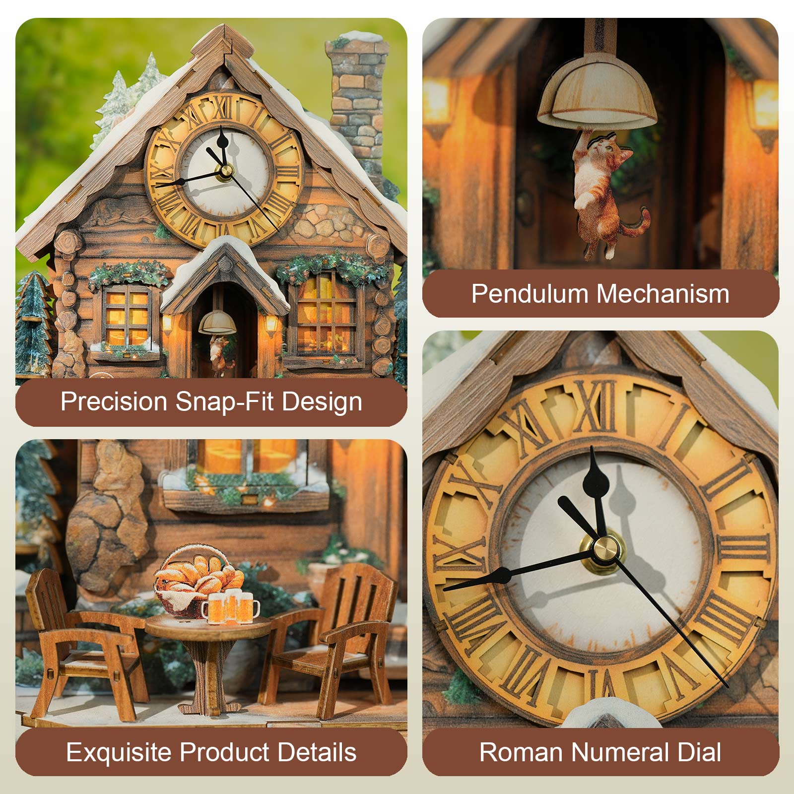 Swiss Chalet â€“ DIY Wooden Clock, 3D Puzzle Craft Kit