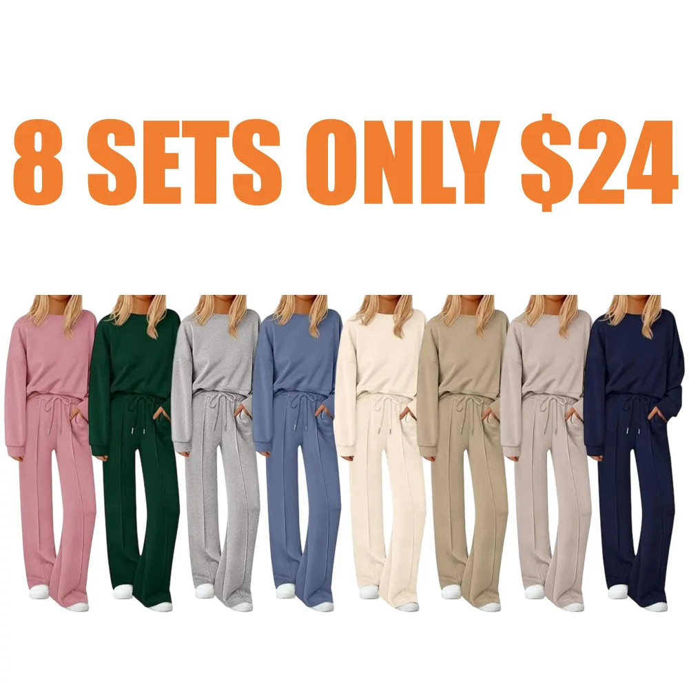 Women Fall Trendy Long Sleeve Sweatshirt Wide Leg Pants