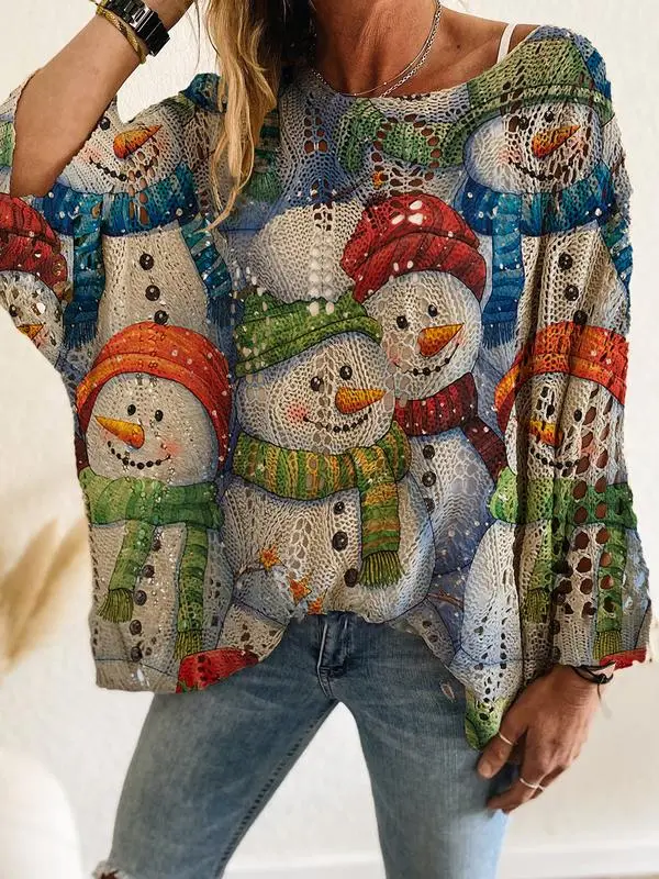 Women's Halloween Pumpkin Print Long Sleeve Knit Top