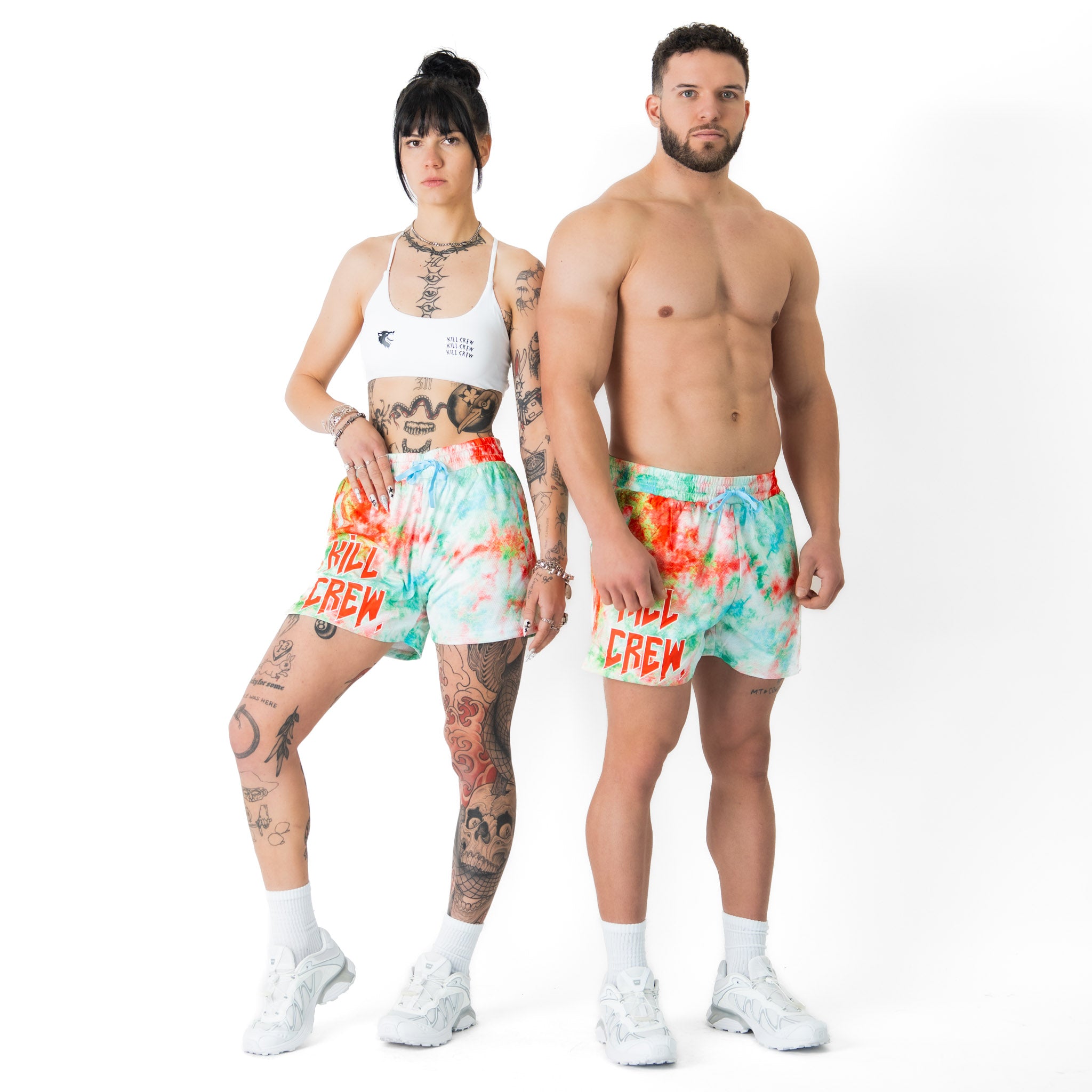 MUAY THAI SHORTS (MID THIGH CUT) TIE DYE - RED / GREEN