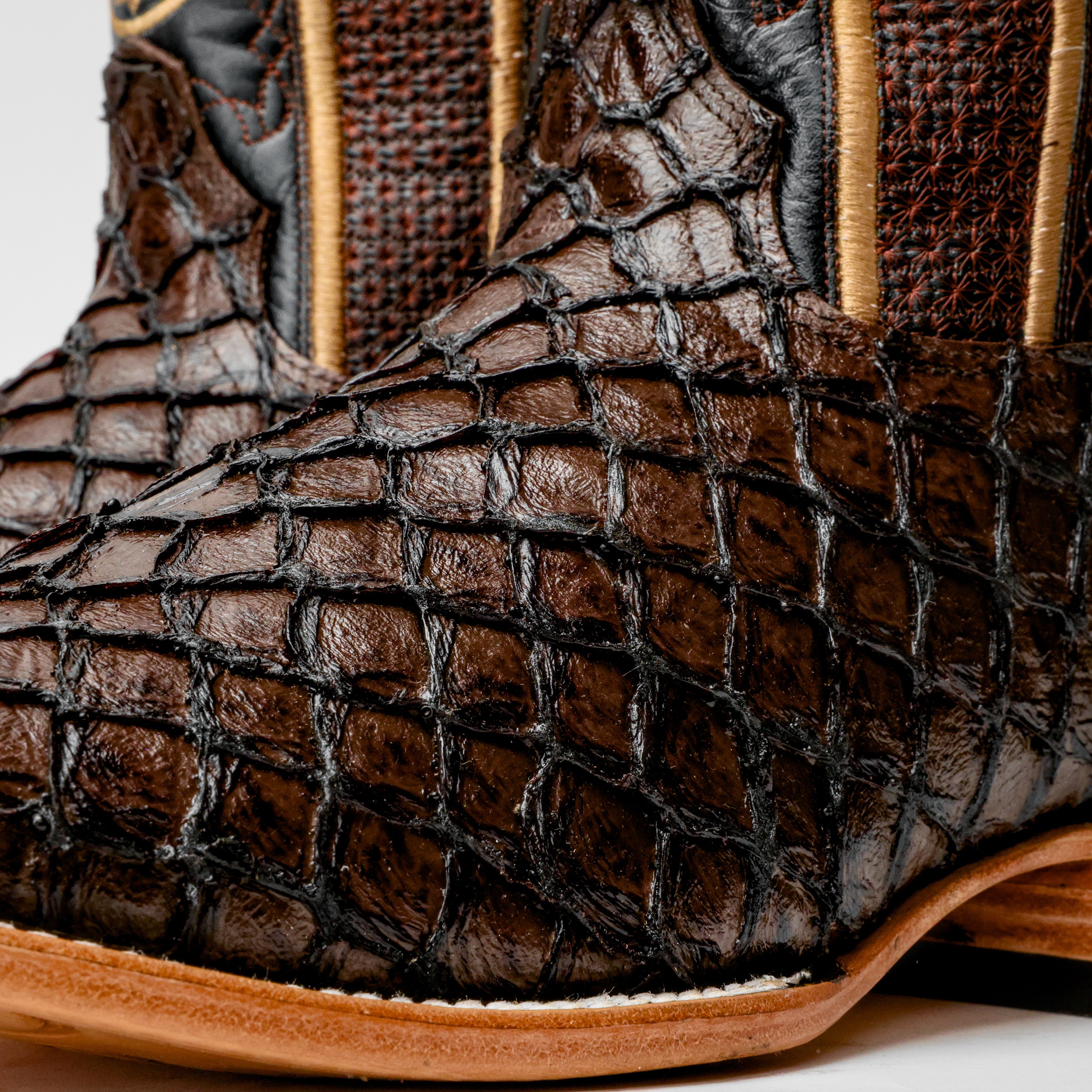 Brown Mini Pirarucu Leather Boots - Square Toe