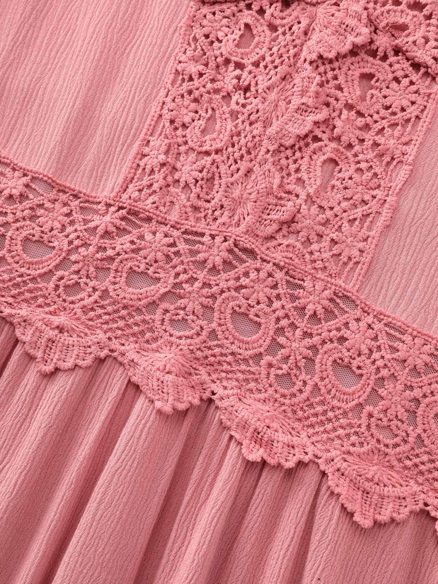 Lace Trim V-Neckline Tiered Maxi Dress