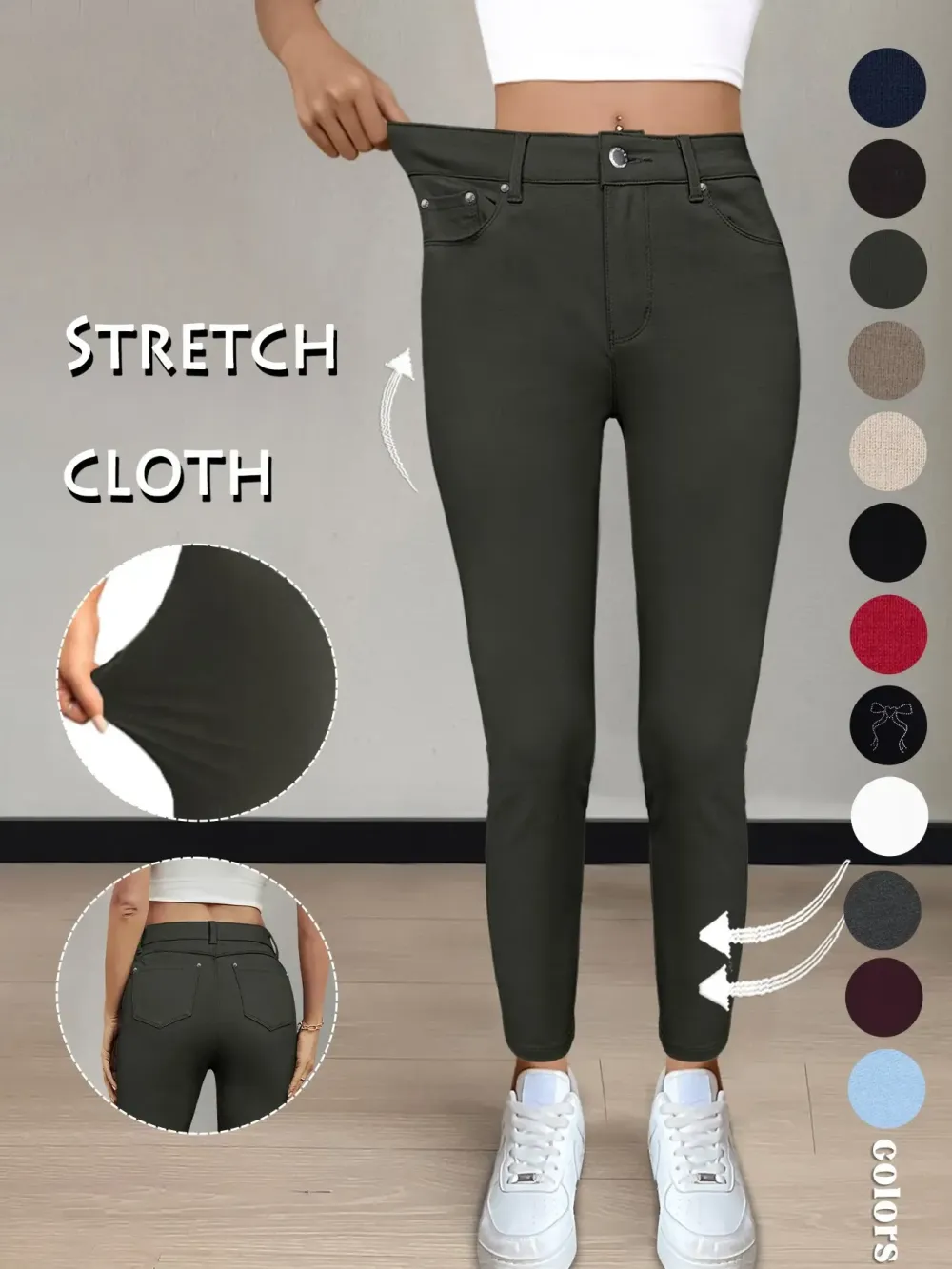 Women's Plain Pocket with Buttons, Casual Comfy Skinny Sports Stretchy Leggings for Yoga Gym Workout