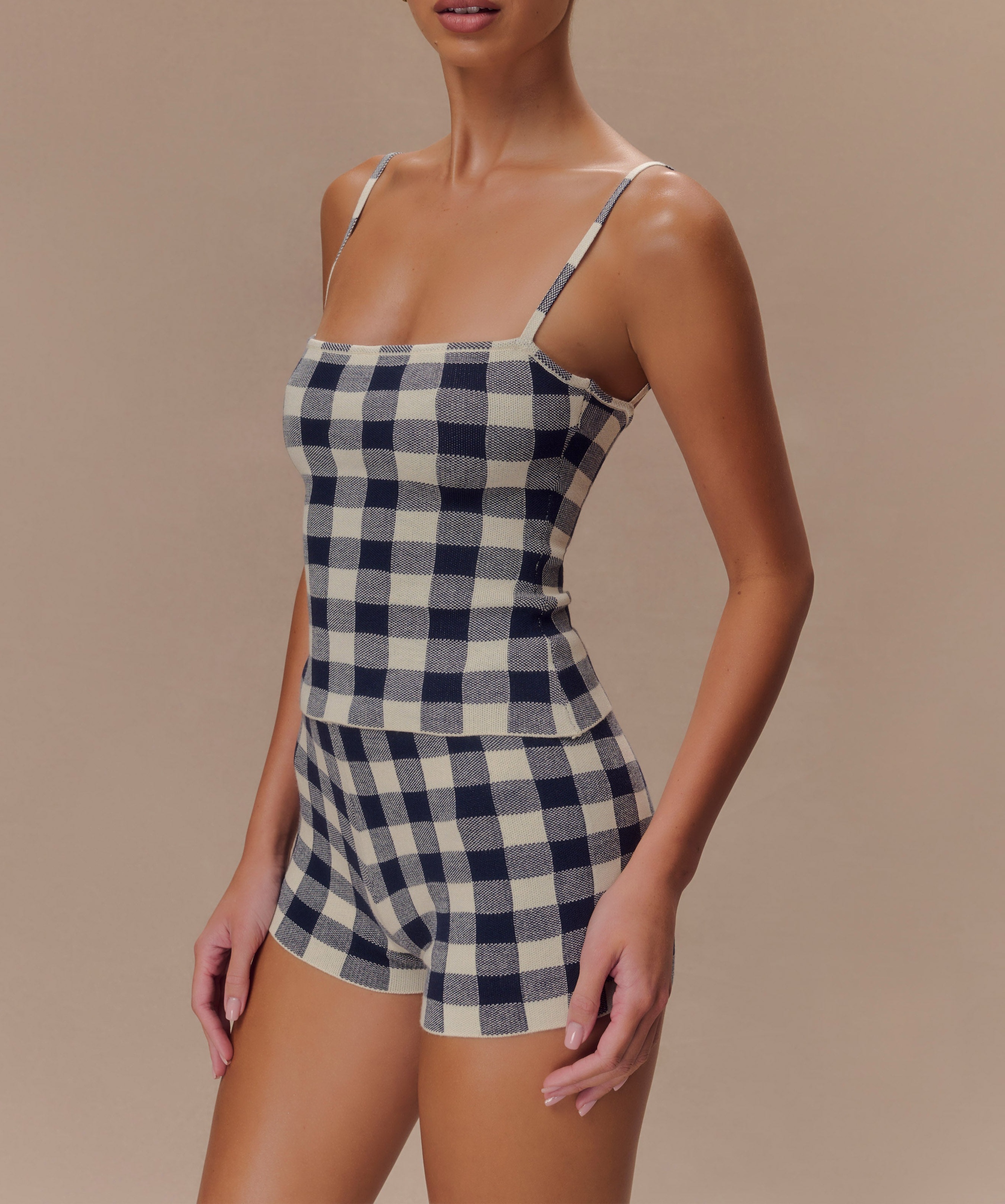 Gingham Sleeveless Knit Top